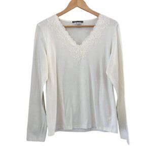 Isabella Bird Tunic Top Size L Cream Tunic Long Sleeves V Neck Lace Trim